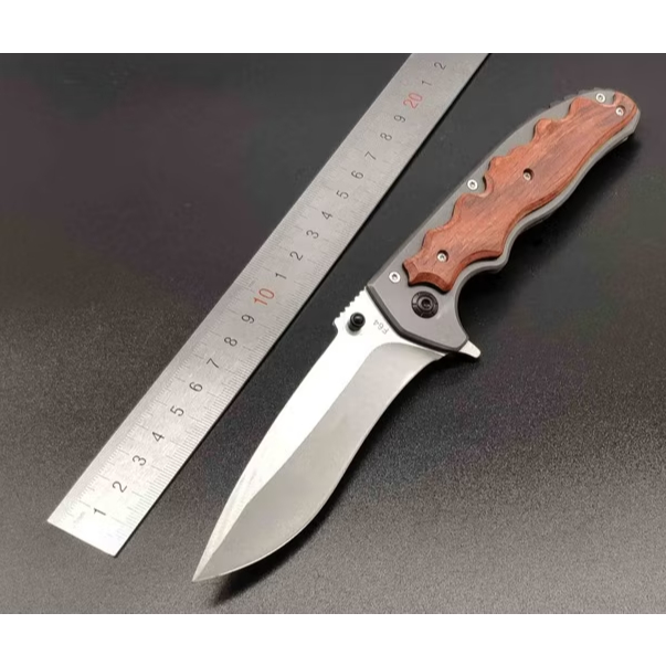 Pisau Lipat Irco Bushcraft Survival Baja Gagang Kayu - Folding Knife Stainless Steel - Outdoor Knive
