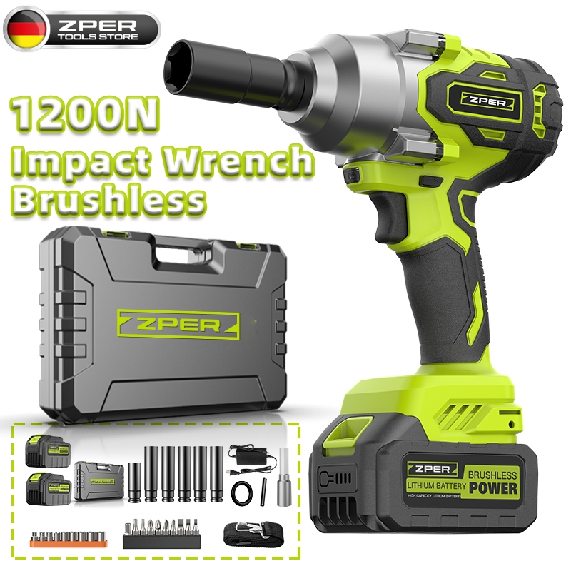 Opinkrandam - ZPER Impact Wrench Brushless Cordless Bor Impact Baterai Rechargeable Torsi Besar