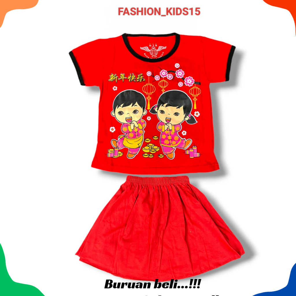 BAJU CINA ANAK PEREMPUAN USIA 1-6 TAHUN/SETELAN ROK IMLEK MOTIF BARONGSAI TERBARU