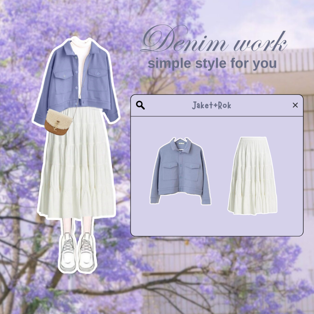 Oneset Korea/Harajuku/Ulzzang style/2in1(Rok putih+Jaket Denim)