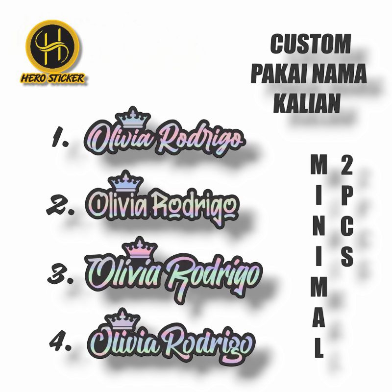 

Sticker stiker nama mahkota custom hologram pinggiran hitam