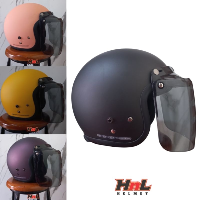 Helm Bogo Retro Dewasa HnL Original Kaca Flat Cembung | Helmet Pria dan Wanita Dewasa SNI