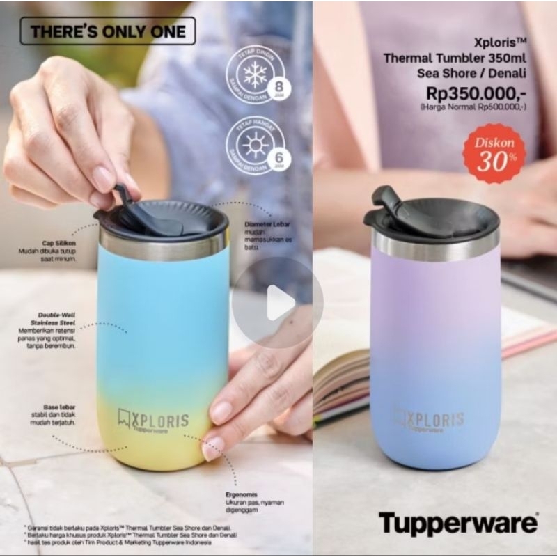 Tupperware Xploris Thermal Tumbler 350 ml (1 Pcs) Thermos Mini Flask Coffee Milk Hot Cold