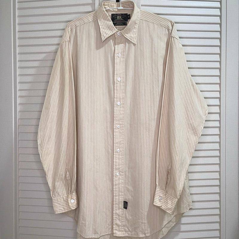 Ralph Ralph Lauren/Double RL/RRL - Pinpoint Striped Oversized  Shirt - Cream - Size M fit XL M