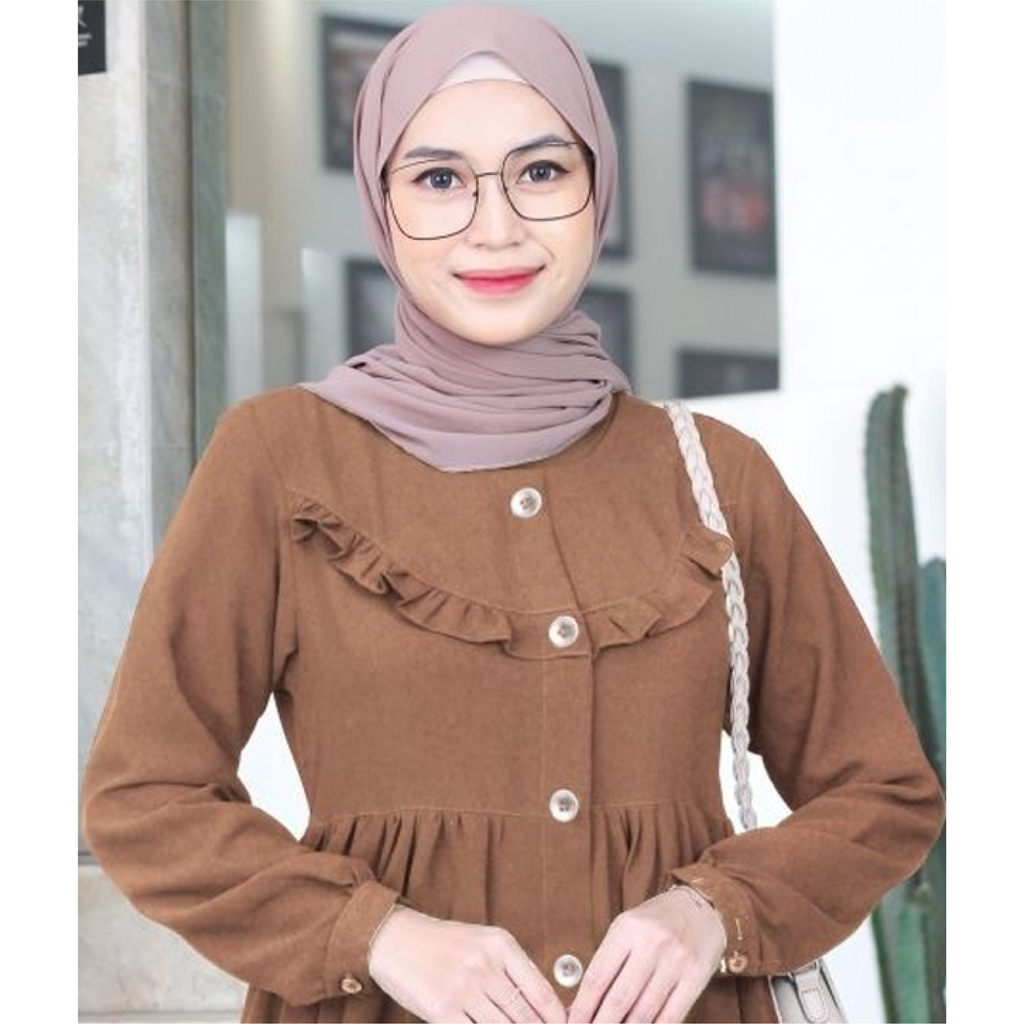 Gamis Lebaran Archia Crinkle Airflow Premium Simple kancing Hidup  Variasi Rempel Dada