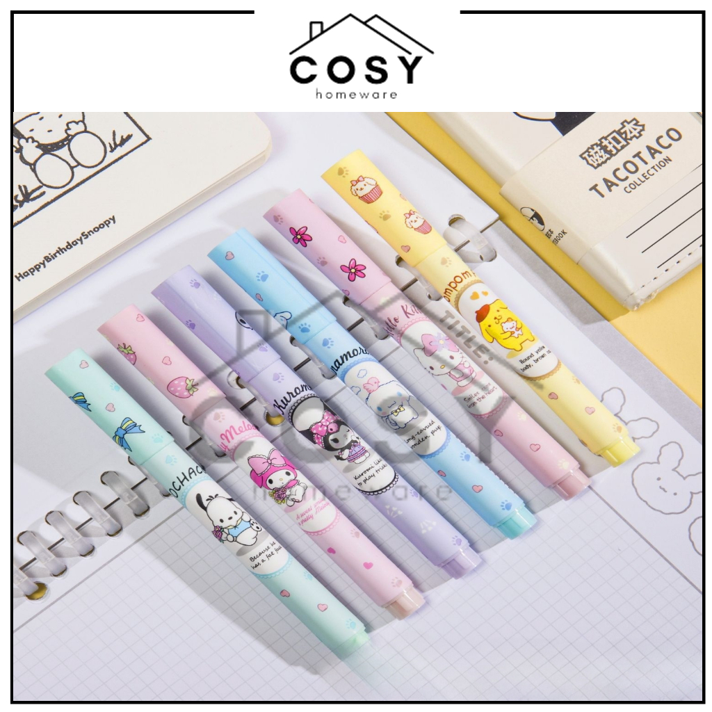 

COSY 6 PCS 1 Set Stabilo Anak-anak Pastel Cantik Kuromi Melody Hello Kitty / Stabilo Karakter Kartun Sanrio Highlighter Lucu / Stabilo Warna Motif Kartun