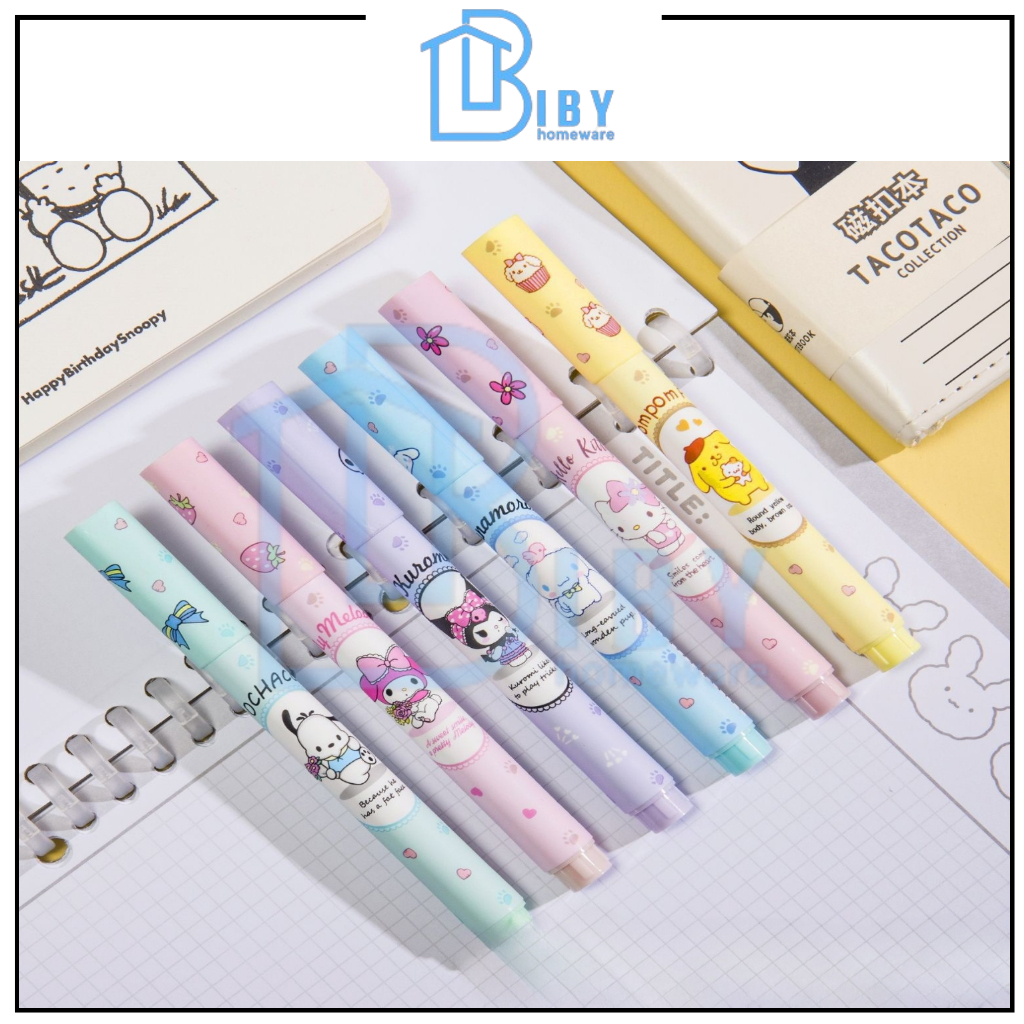 

BIBY 6 PCS 1 Set Stabilo Anak-anak Pastel Cantik Kuromi Melody Hello Kitty / Stabilo Karakter Kartun Sanrio Highlighter Lucu / Stabilo Warna Motif Kartun
