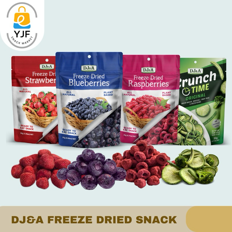 

DJ&A Dried Freeze / Snack Buah Kering / Freeze Dried Fruit / Snack Sehat Cemilan Buah /Cemilan Siap Makan Rasa Strawberry - Raspberries - Blueberries - Crunch TIme