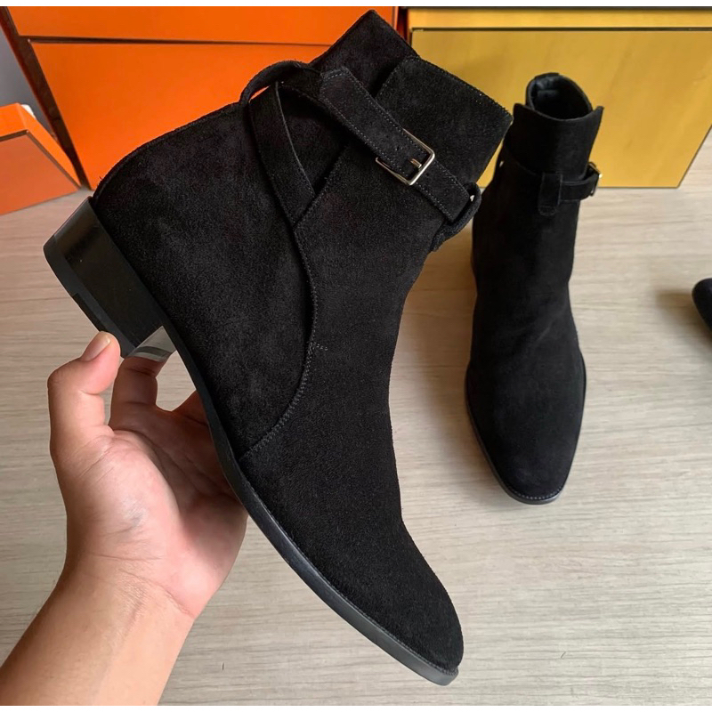 Ysl wyatt 40 jodhpur suede black boots sz 44