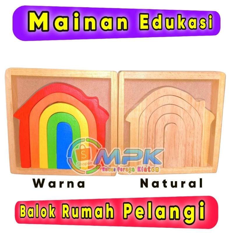 MAINAN EDUKASI BALOK RUMAH PELANGI BALOK RAINBOW HOUSE KAYU PINUS