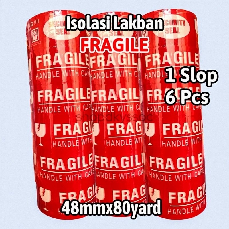 

Isolasi Lakban FRAGILE (1SLOP 6PCS) Tulisan JANGAN DI BANTING!!! 48mm x 80yard Merah - Putih