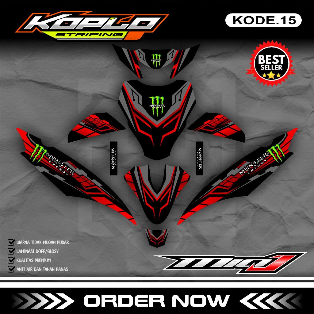 Sticker Decal Full Body Motor Yamaha MIO J - Stiker Striping Variasi Dekal MIO J Desain Monster KPL.