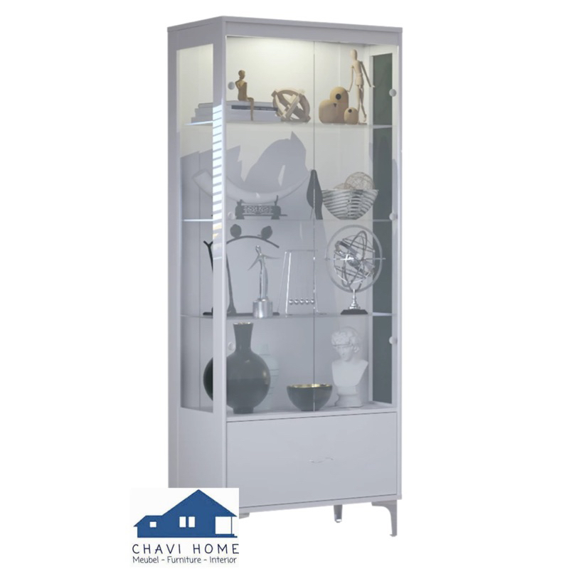 CHAVIHOME Lemari hias kaca rak kaca tempat penyimpanan rak mainan tas claro 2 pintu