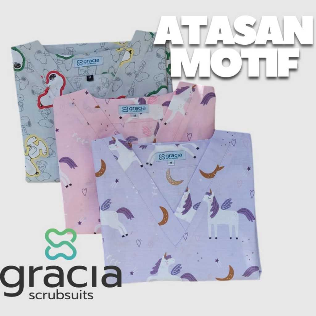 READY STOCK - GRACIA SCRUBSUITS Baju dokter / dokter hewan / baju oka / scrub / baju jaga motif Size
