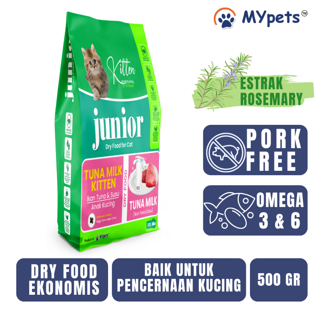 JUNIOR DRY FOOD FOR CAT 500gr | Makanan Kucing - Kitten Dry Food - Adult Cat Dry Food - Makanan Kuci