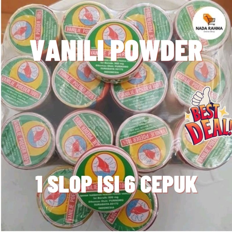 

Vanili Powder / Vanili Bubuk / Vanily Cepuk Cap Layar (1 slop isi 6pcs) Best Seller