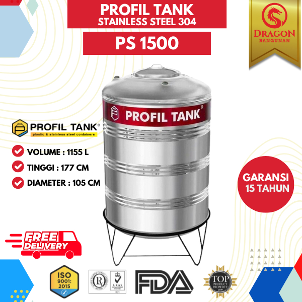 Profil Tank Stainless PS 1500 + Kaki - Toren Air Profil 1500 Liter