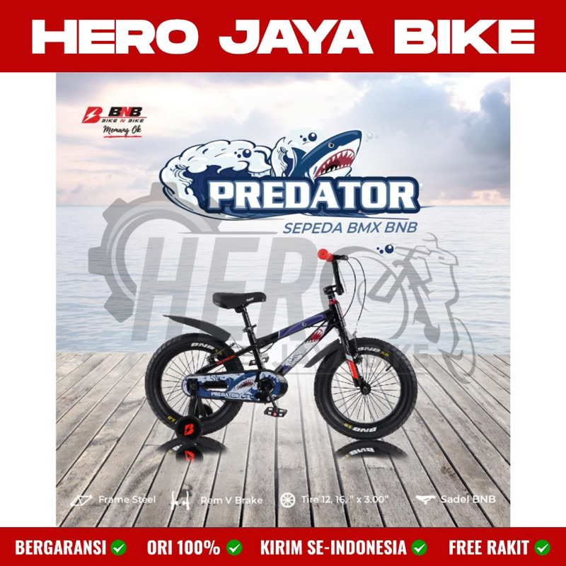 Bike N Bike Sepeda Anak Laki BMX BNB PREDATOR Ukuran 12 & 16Inch Ban Jumbo 3.0 Desain Hiu