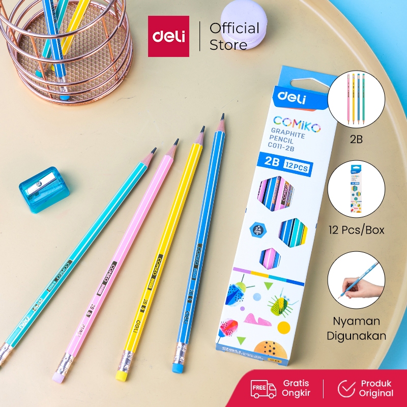 

Deli Pencil / Pensil 2B Hexagonal 12pcs, Lapisan Luar Warna Pastel, Bahan Ramah Lingkungan EC011-2B