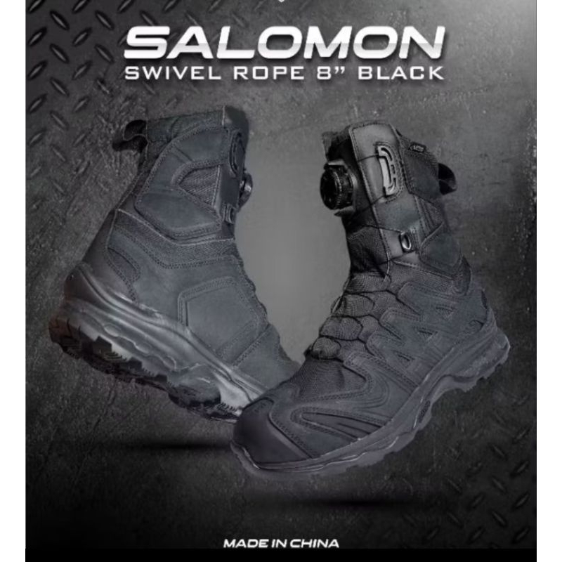 SEPATU SALOMON HITAM TALI PUTAR CHINA 8"Inch