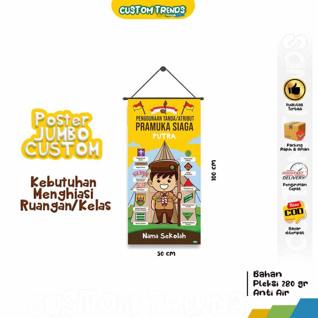 

Poster Edukasi Jumbo Penggunaan Tanda/Atribut Pramuka Putra Custom Nama Sekolah & Lembaga ukuran 100 cm x 50 cm