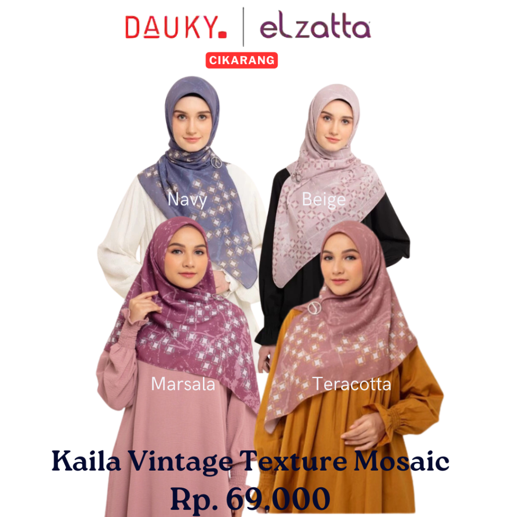 ELZATTA Kaila Vintage Texture Mosaic Scarf - Fashion Muslim Jilbab Hijab Segi Empat Motif Bahan Voal