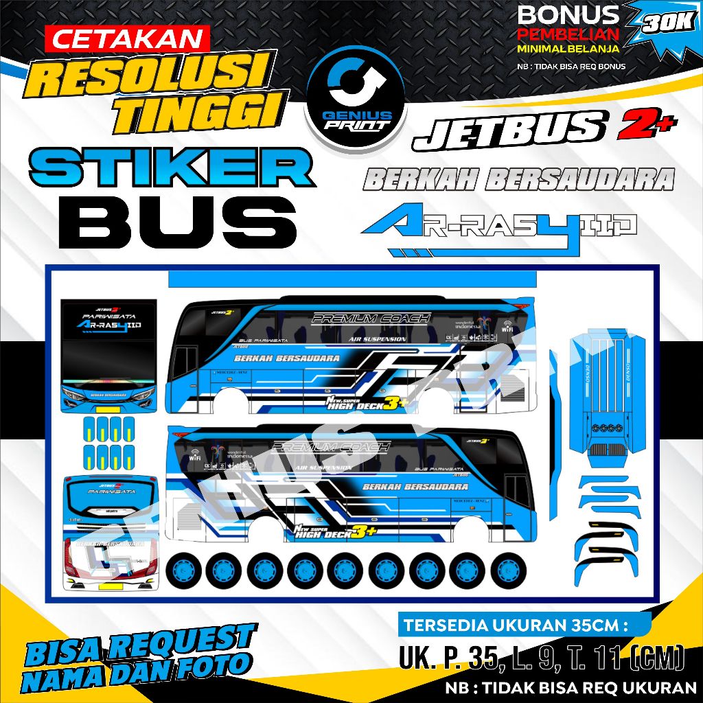 STIKER MAINAN MINIATUR BUS JETBUS 2 LIVERY BERKAH BERSAUDARA | HANDOYO | RAMAYANA | HMB TRANS | KRAM