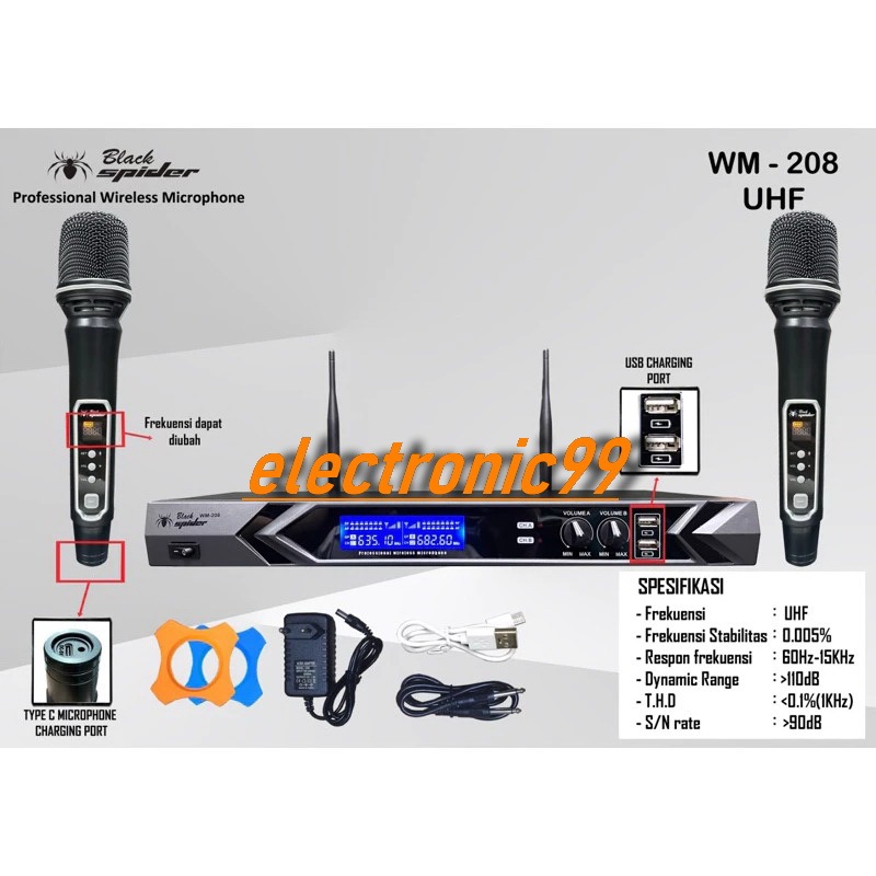 Black Spider mic wireless rechargeble BlackSpider wm208 Black Spider mikrofon cas Black Spider Micro