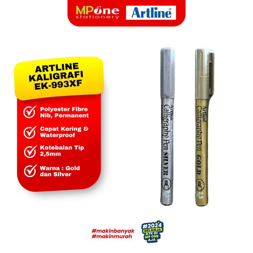 

(1 PCS) Artline Kaligrafi EK-993XF Gold & Silver 2,5mm / Spidol Permanent Metalik Emas & Silver Kaligrafi Lettering Paint Marker