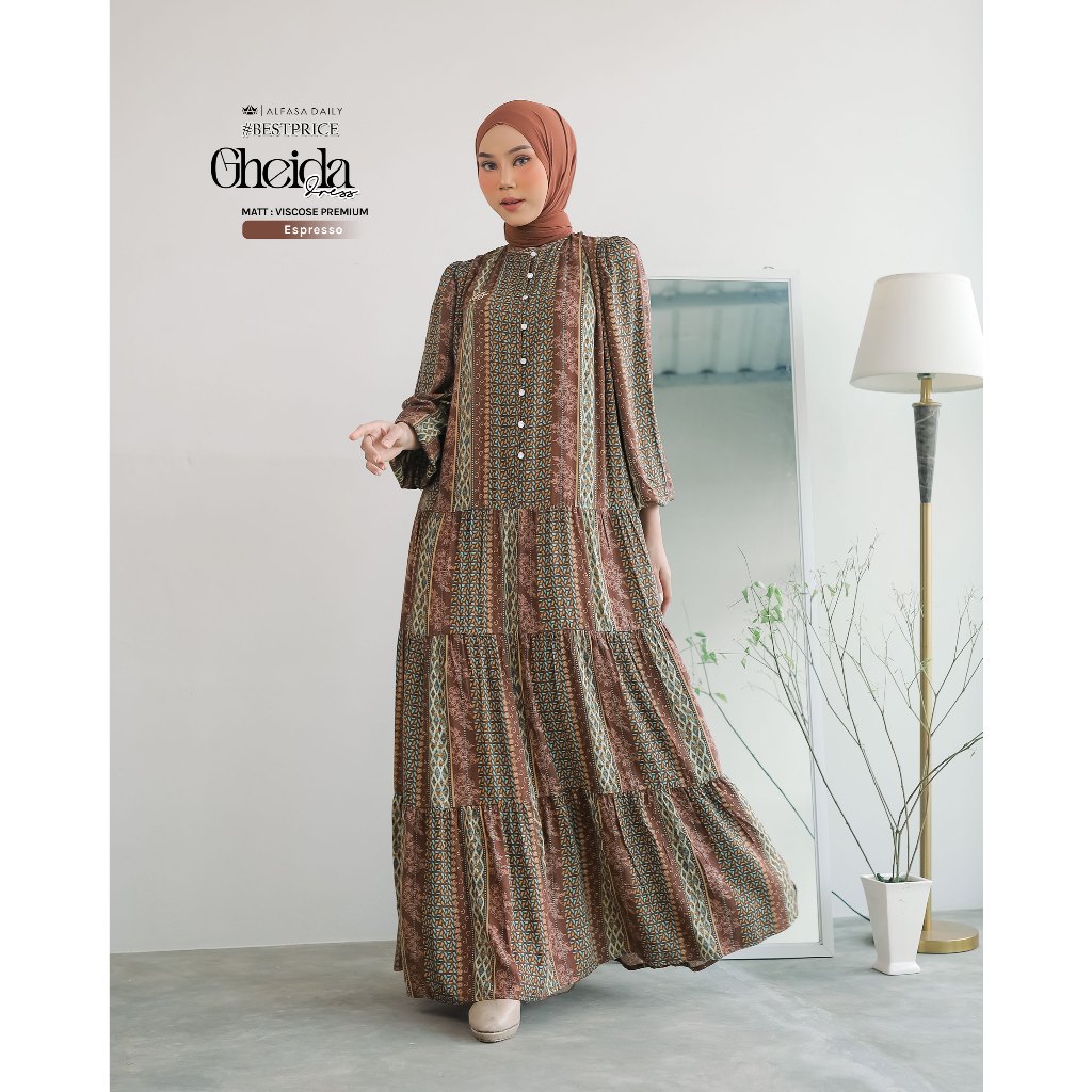 GAMIS GHEIDA DRESS DRES FULL MOTIF BUSUI WUDHU FRIENDLY Viscose Premium - Alfasa Daily