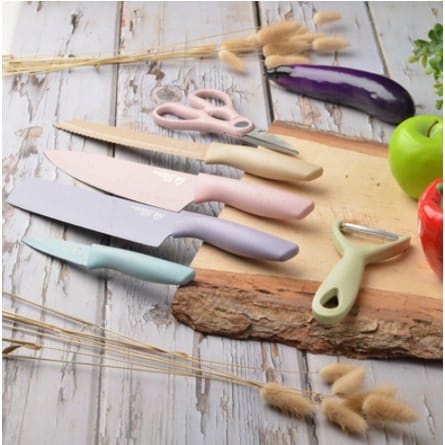 Pisau Set Evcrierh Stanless Dilapisi Anti Lengket Peralatan Masak Pisau 6IN1