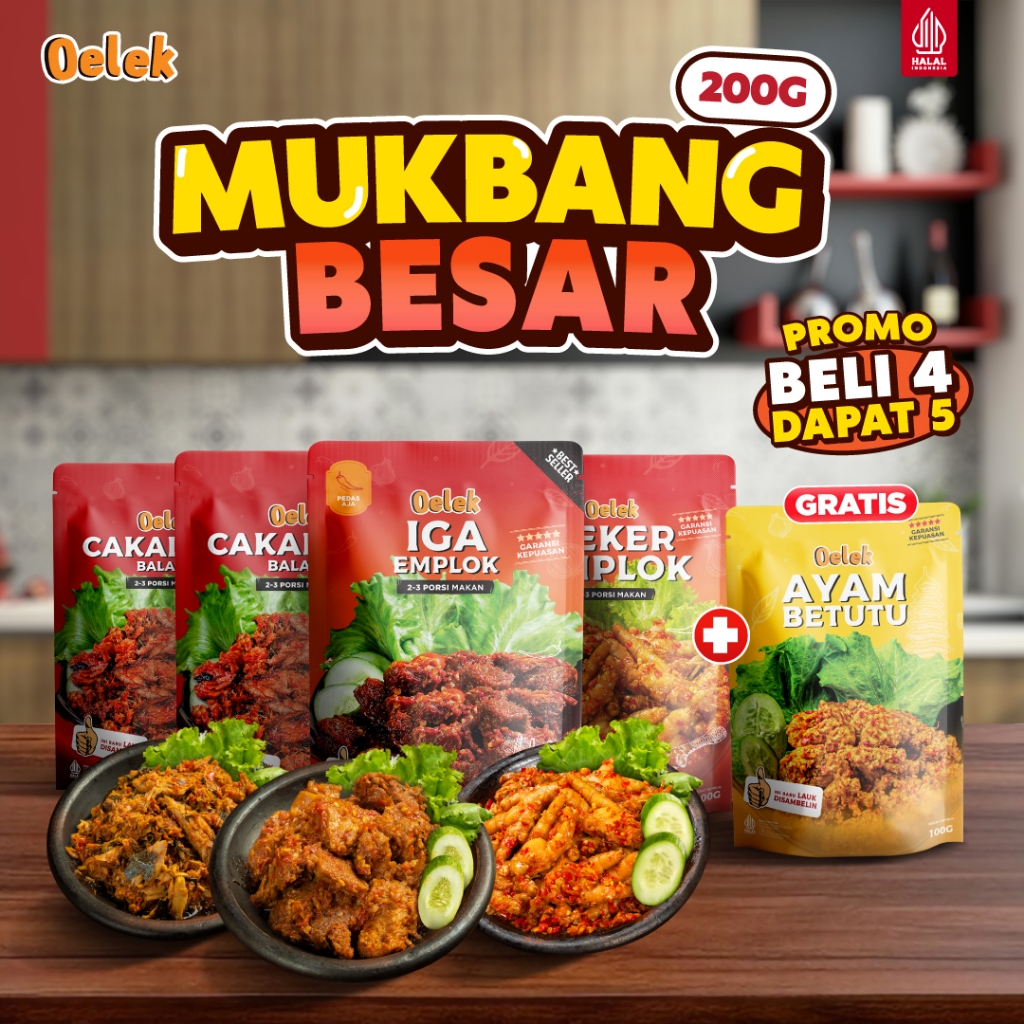 

[DAPAT 5 Pcs] Oelek Mukbang Besar 4 Lauk 200gr (Beli 4 Dapat 5) Lengkap Oelek Semua Varian Ukuran Besar / Lauk Siap Saji