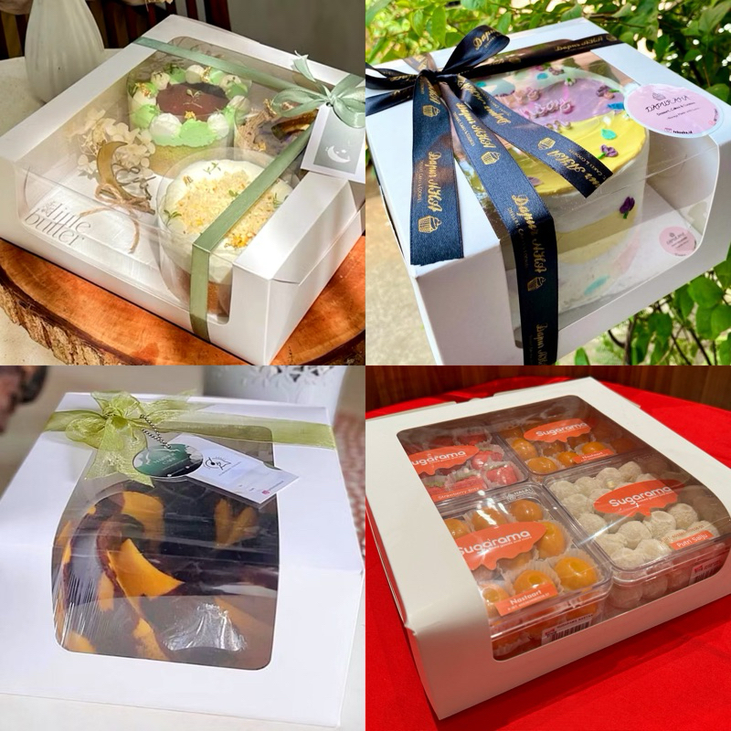 

Kotak Kue White 20x20 / 22x22 / 25x25 Full Mika Transparan Bagian Atas Depan BOX HAMPERS CAKE PREMIUM