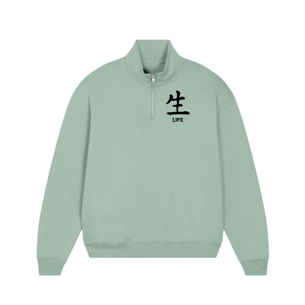 Sweater Crewnack Zipper Pria Wanita Casual Keren / Jacket Berkerah Logo Life Jepang Import High Qual