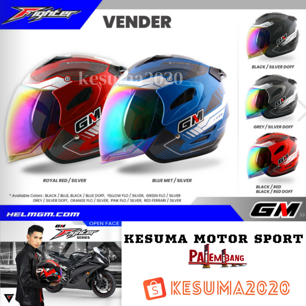 Helm GM Half Face Fighter Motif Vender Original 100% Ukuran L & M Sertifikasi SNI