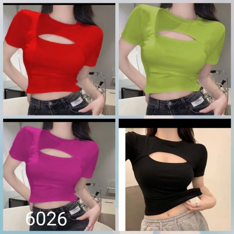 crop top Korean style bolong dada #crop lengan pdk#crop wanita fashion #6026