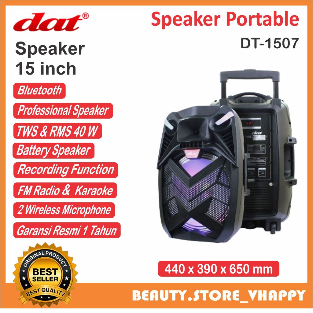 SPEAKER PORTABLE DAT 1507 FREE MIC WIRELESS