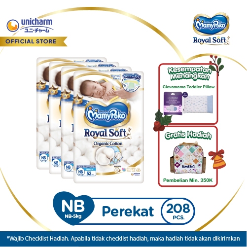 MamyPoko Royal Soft Organic Cotton - NB 52 - Popok Perekat Bayi Baru Lahir - 4 Packs