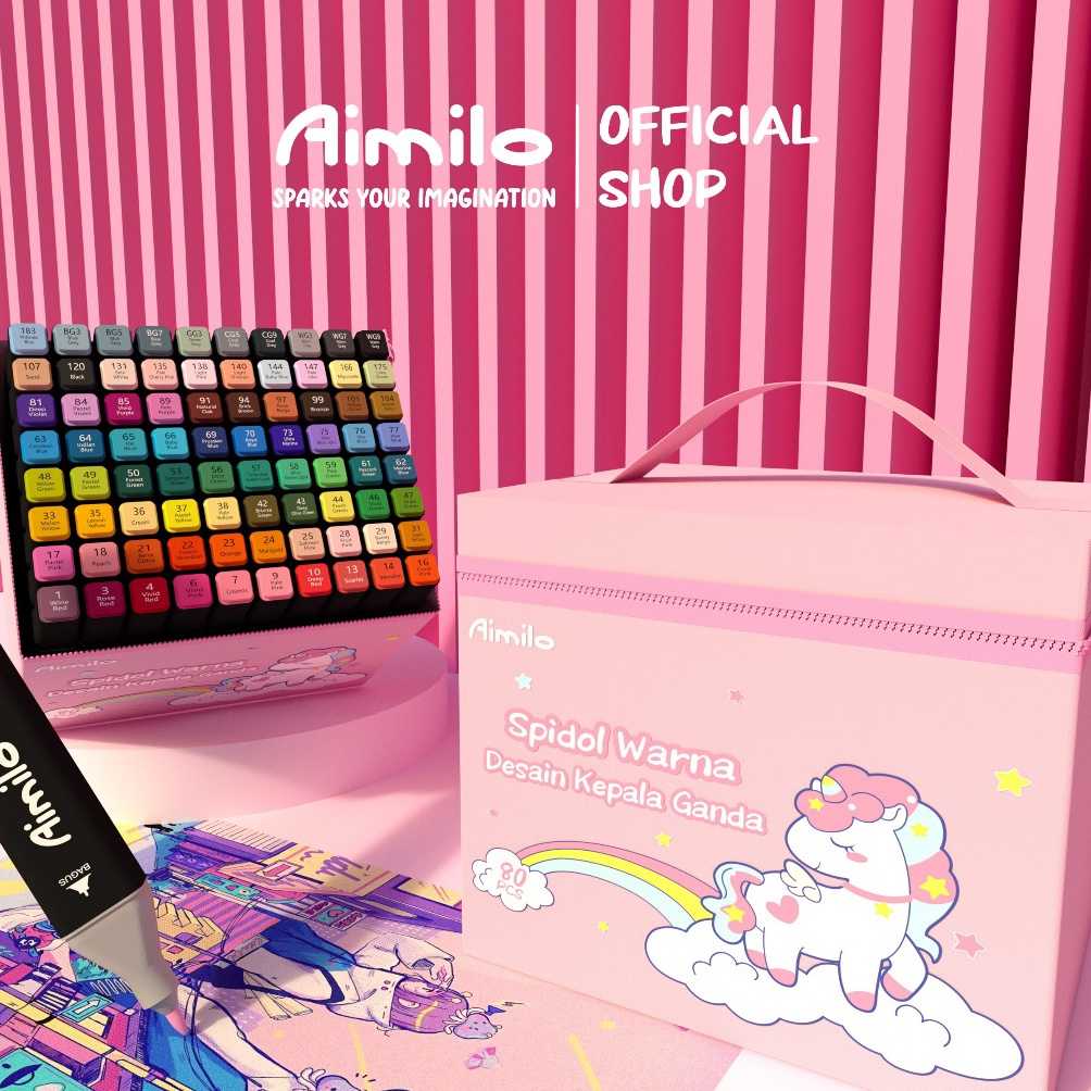 

KODE J86Y READY Aimilo Spidol Warna Warni 1 Set Kemasan Kartun Sketch Marker 2 Tip Touch Marker 4868 Warna