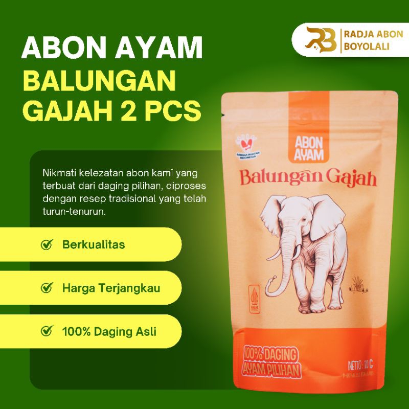 

ABON AYAM PREMIUM BALUNGAN GAJAH PEDAS 2PCS