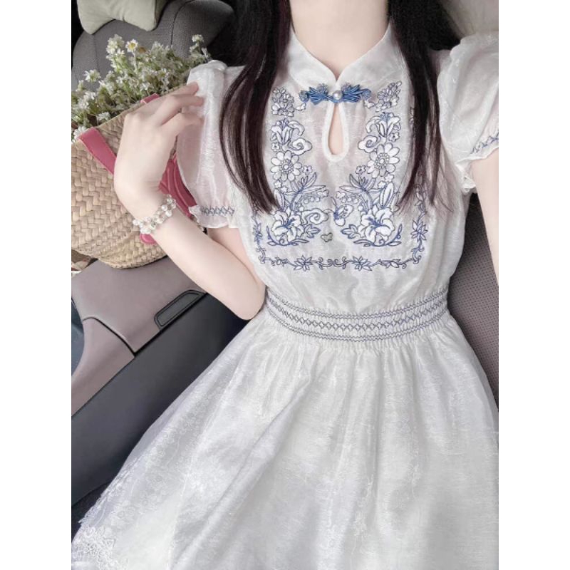 Fashion 2025 New Chinese style wanita cheongsam skirt putih