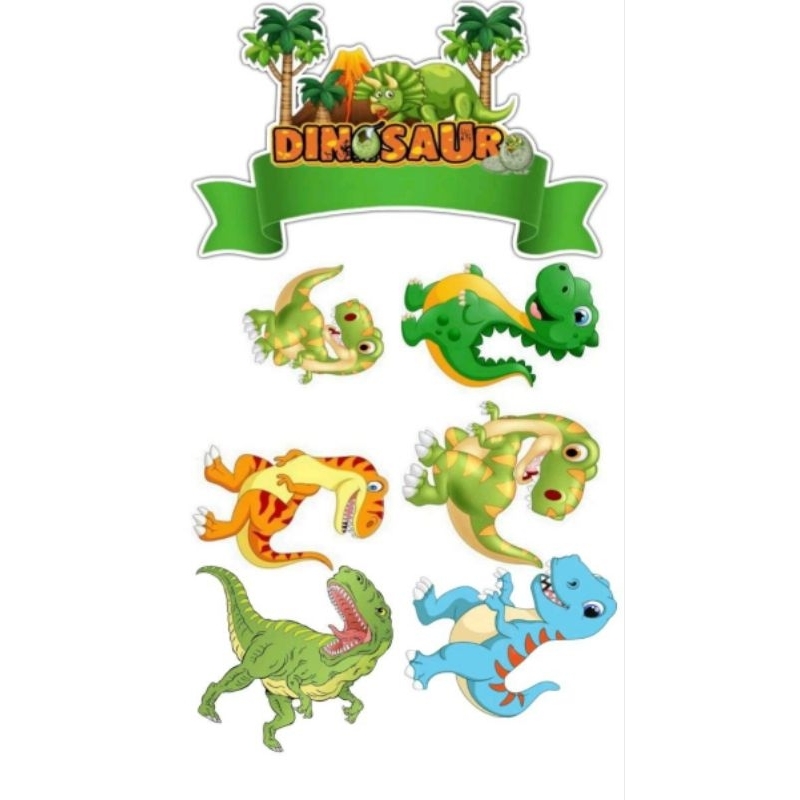 Cake Topper Karakter Dinosaurus/Hiasan Kue Ulang Tahun/Topper Cake Happy Birthday/Tusukan kue/Custom
