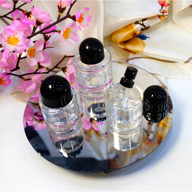 [1 LUSIN] 30 ML & 50 ML BYREDO BOTOL PARFUM KOSONG DRAT & PRESS KACA TUTUP HITAM SPRAYER SILVER MINY