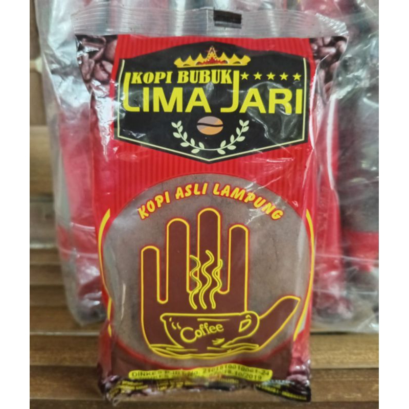 

( 1 Kg) Kopi Bubuk Robusta Lampung, Lima Jari Kemasan 200gr