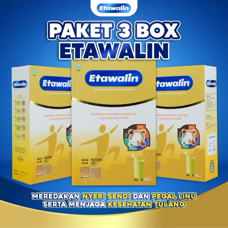 

PAKET 3 BOX ETAWALIN Store Susu Ampuh Atasi Radang Sendi Tulang Pegal Linu Asam Urat 200 Gr
