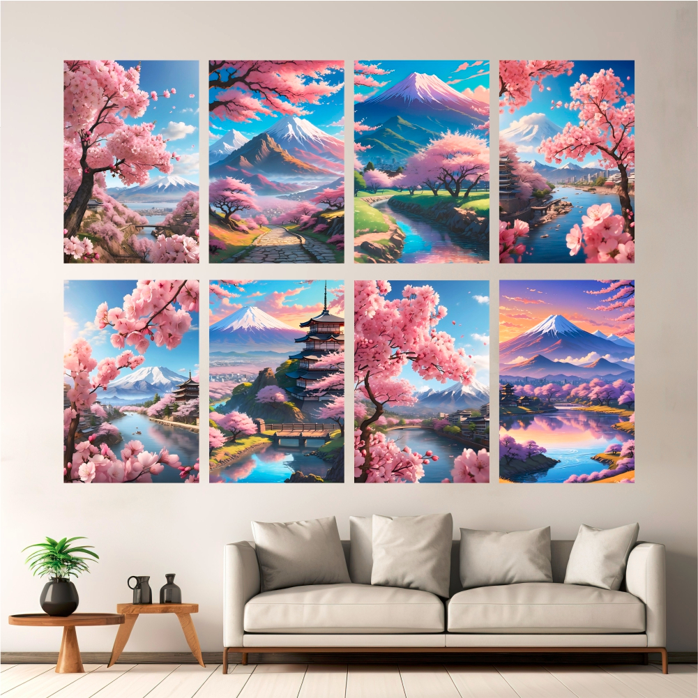 Hiasan Dinding Bunga Sakura | Poster Kayu Pemandangan Sakura