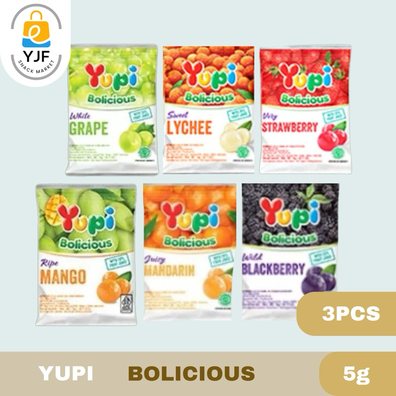 

Yupi Bolicious Permen Yupi / Permen Jelly Yupi Rasa Buah - 3 PC X 5g