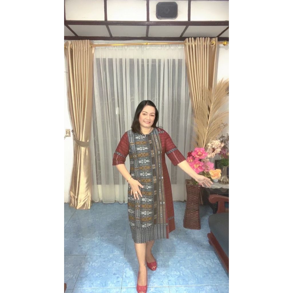 DRESS KATUN ETNIK MOTIF TUMTUMAN CANTIK KEKINIAN
