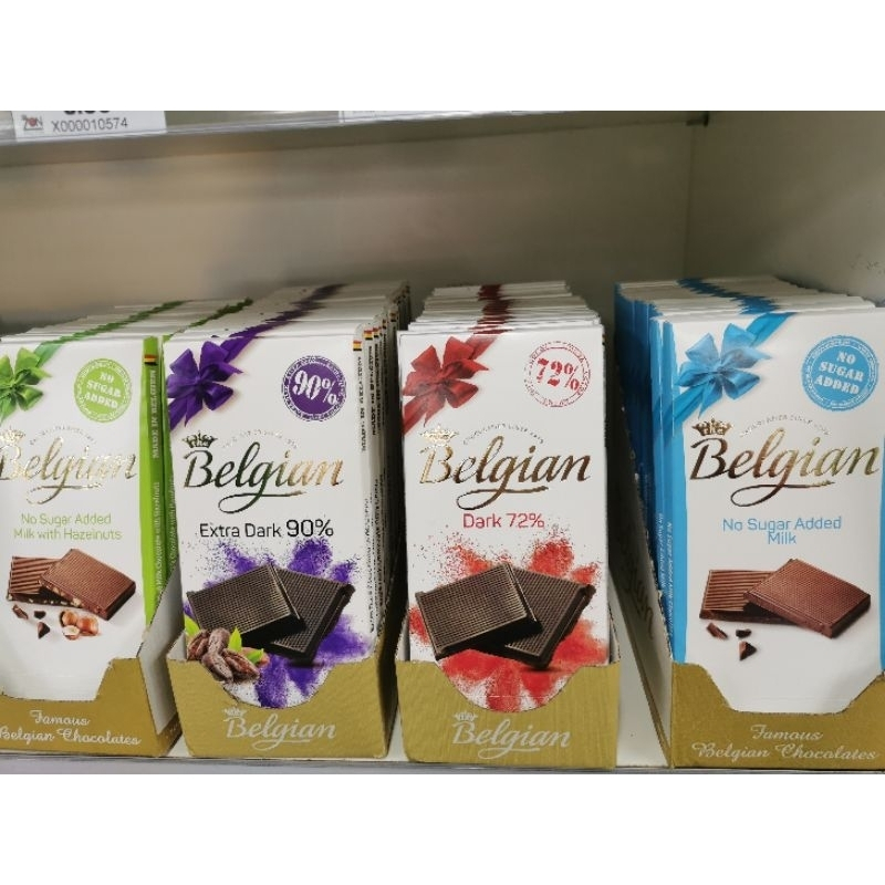 

Camilan Cokelat / Coklat / Chocolate Import Belgium The Belgian 100 Gr Varian Dark Chocolate No Sugar Added, with Almond, Himalayan Salt, 72% Dark, 85% Dark