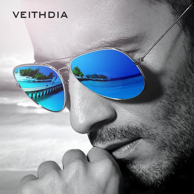 Veithdia Kacamata Ice Blue Silver Frame Polarized Reflective Coating Lens Sunglasses  Veithdia